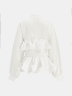 Stand Collar Belted Ruffled Shirt