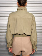 Belted Collar Cotton Blend Cropped Jacket
