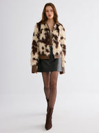 Faux Leather Panel Faux Fur Coat
