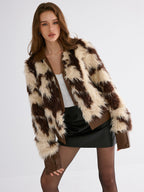 Faux Leather Panel Faux Fur Coat