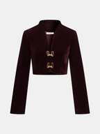 Metal Buckle Corduroy Stand Collar Jacket