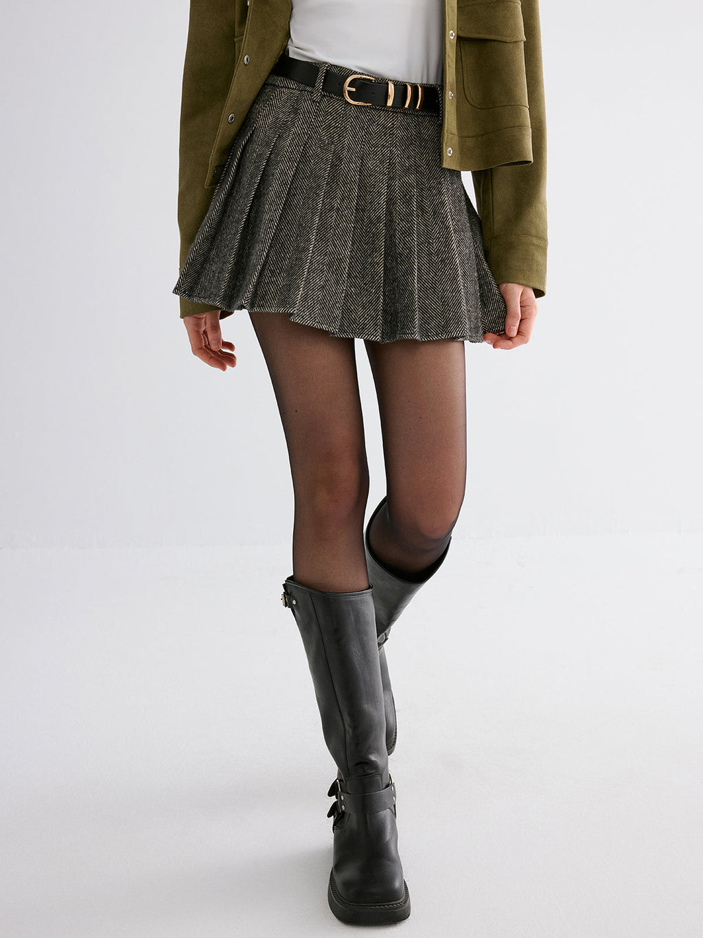 Pleated Tweed Skirt