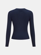 Zip-Front Suede Panel Ribbed Knit Top