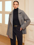 Belted Faux Fur Collar Tweed Coat