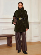 Pocketed Velvet Coat without Belt