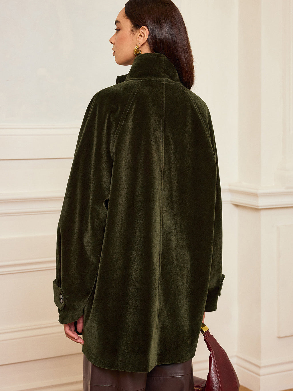 Pocketed Velvet Coat without Belt