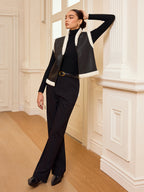 Shearling Trim Zip-Up Faux Leather Vest