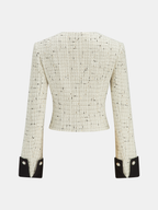 Contrast Cuff Pearl Button Tweed Jacket