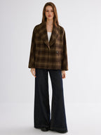 Wool-blend Gingham Loose Coat