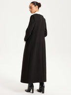 Contrast Collar Metal Button Longline Coat