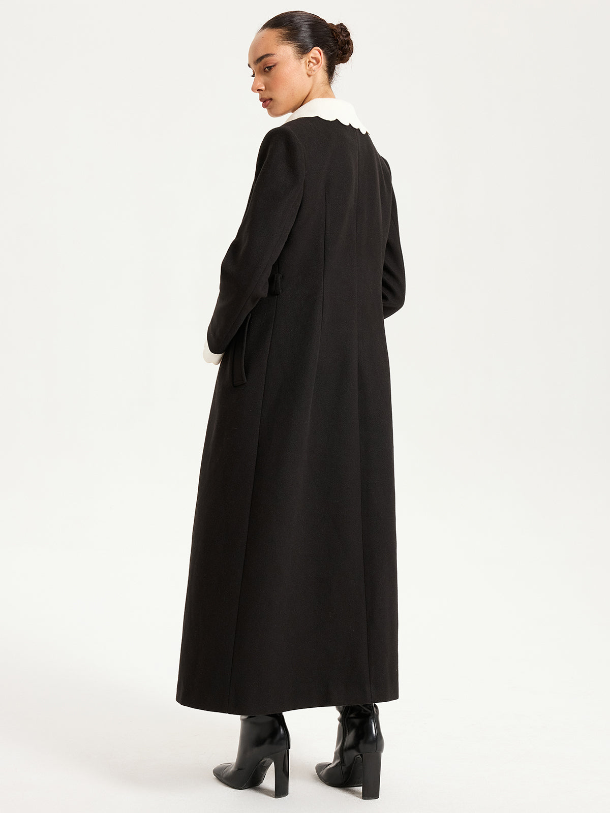 Contrast Collar Metal Button Longline Coat
