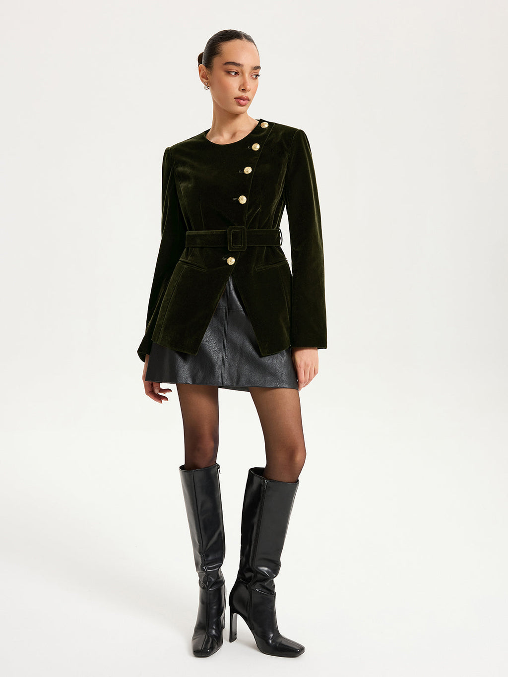Velvet Button-Front Asymmetric Blazer