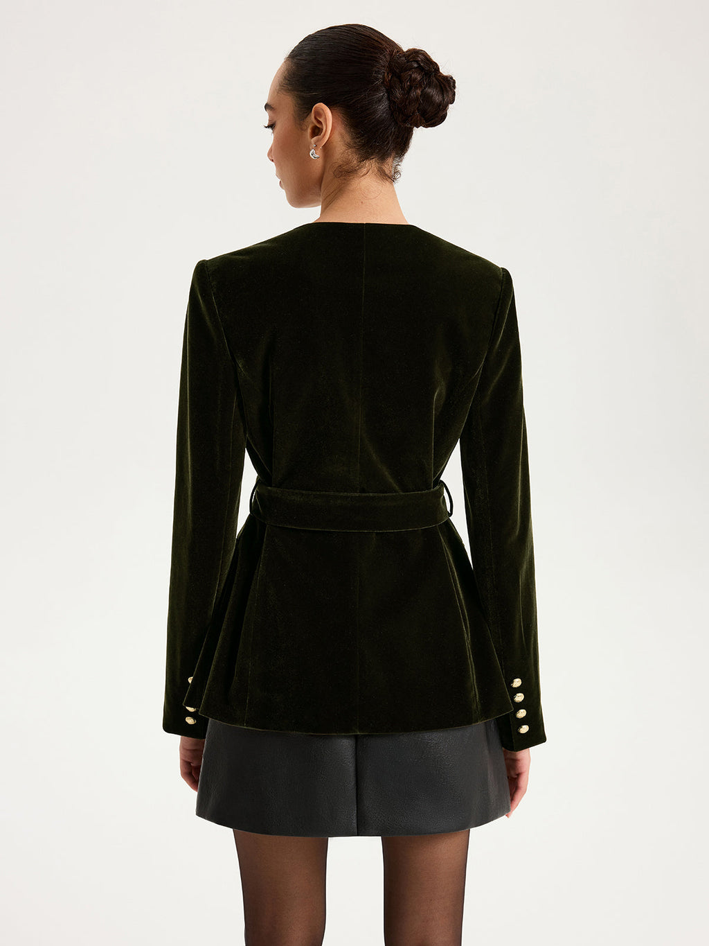 Velvet Button-Front Asymmetric Blazer