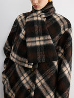 Plaid Wool-Blend Coat with Matching Scarf