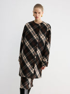 Plaid Wool-Blend Coat with Matching Scarf