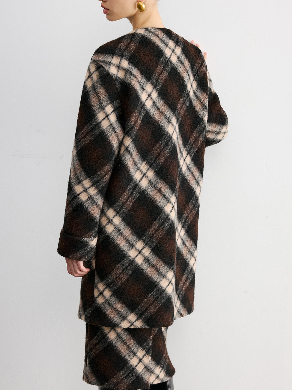 Plaid Wool-Blend Coat with Matching Scarf