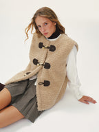 Faux Leather Buckle Fleece Sleeveless Vest