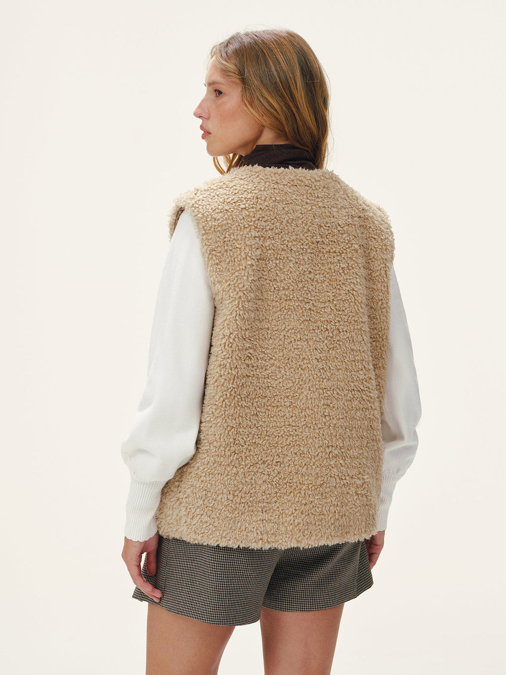 Faux Leather Buckle Fleece Sleeveless Vest