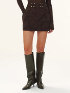 Metal Studded Suede Effect Mini Skirt