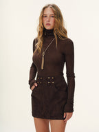Metal Studded Suede Effect Mini Skirt