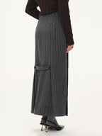Asymmetric Button Striped Maxi Skirt