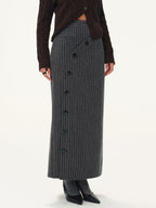Asymmetric Button Striped Maxi Skirt