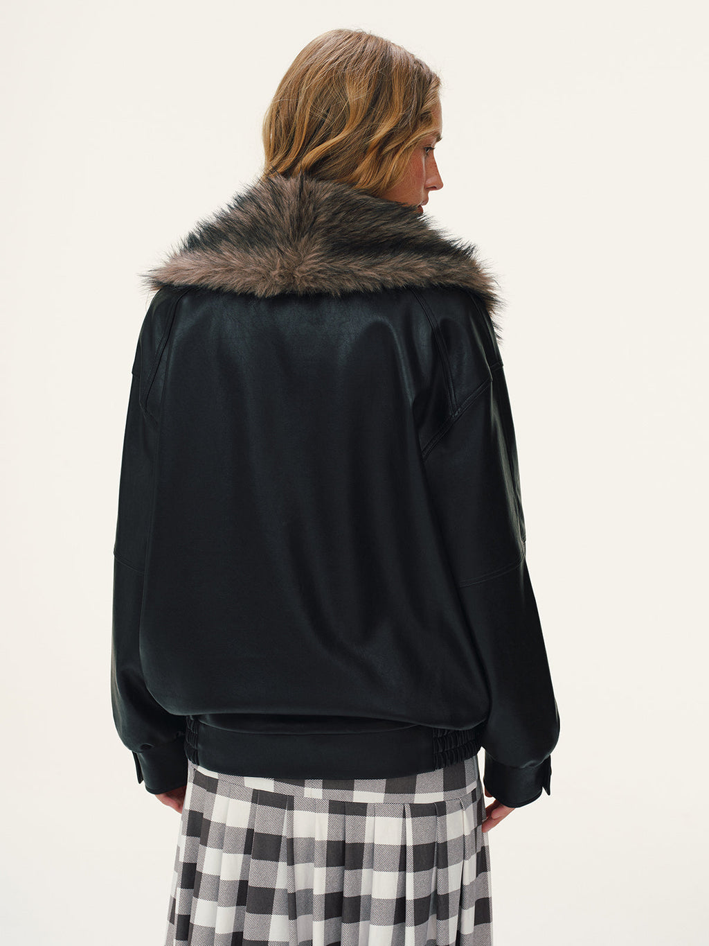 Detachable Faux Fur Collar Faux Leather Jacket