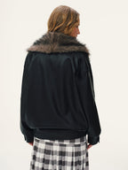 Detachable Faux Fur Collar Faux Leather Jacket