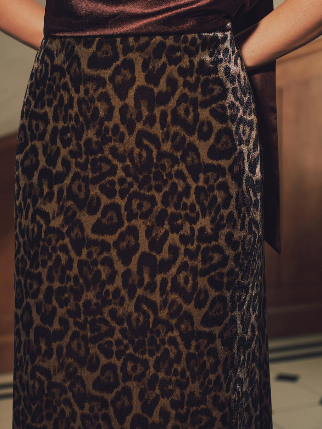 Leopard Print Velvet Mermaid Hem Maxi Skirt