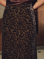 Leopard Print Velvet Mermaid Hem Maxi Skirt