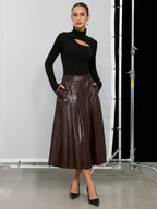 Pleated Faux Leather Maxi Skirt