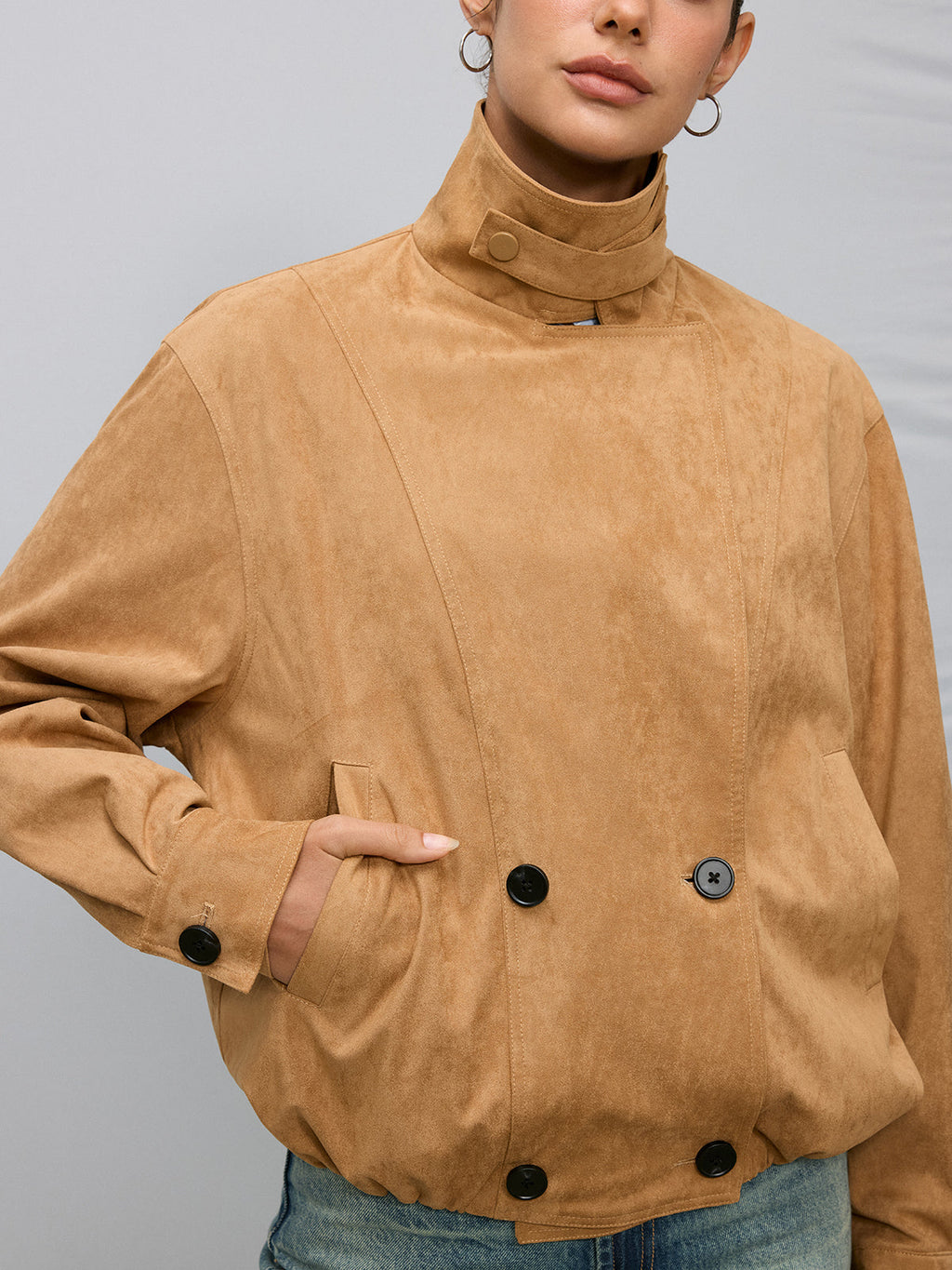 Double-Breasted Suede Effect Trench Coat