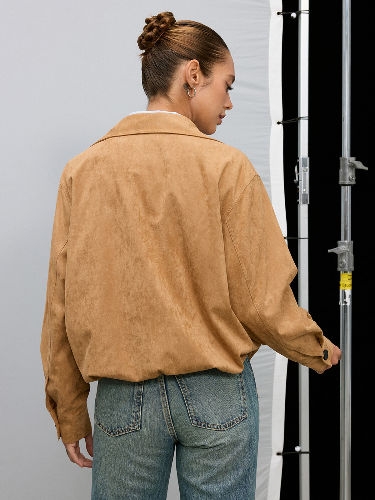 Double-Breasted Suede Effect Trench Coat