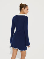 Wool Blend Collared V-Neck Horsebit Mini Dress
