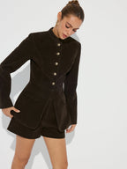 Metal Button Suede Effect Blazer