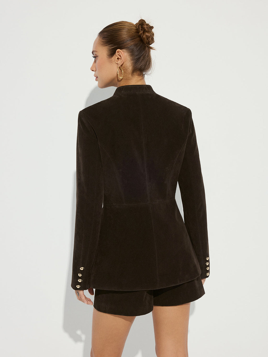 Metal Button Suede Effect Blazer