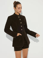 Metal Button Suede Effect Blazer
