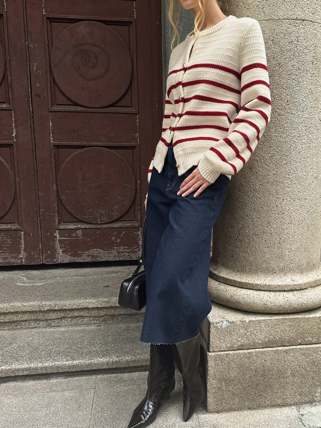 Striped Metal Button Cardigan