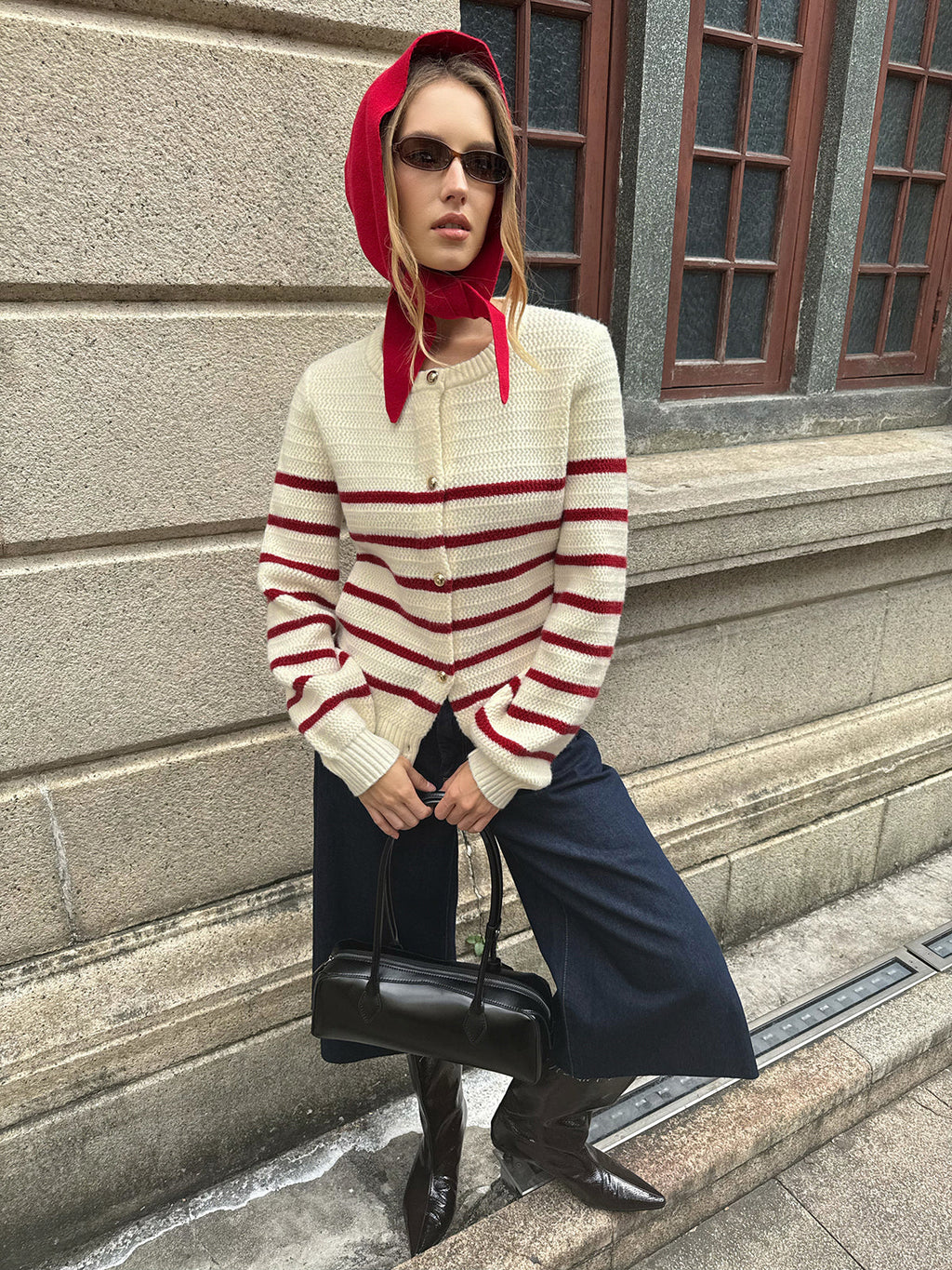 Striped Metal Button Cardigan