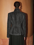 Button-Front Wool-Blend Coat with Scarf