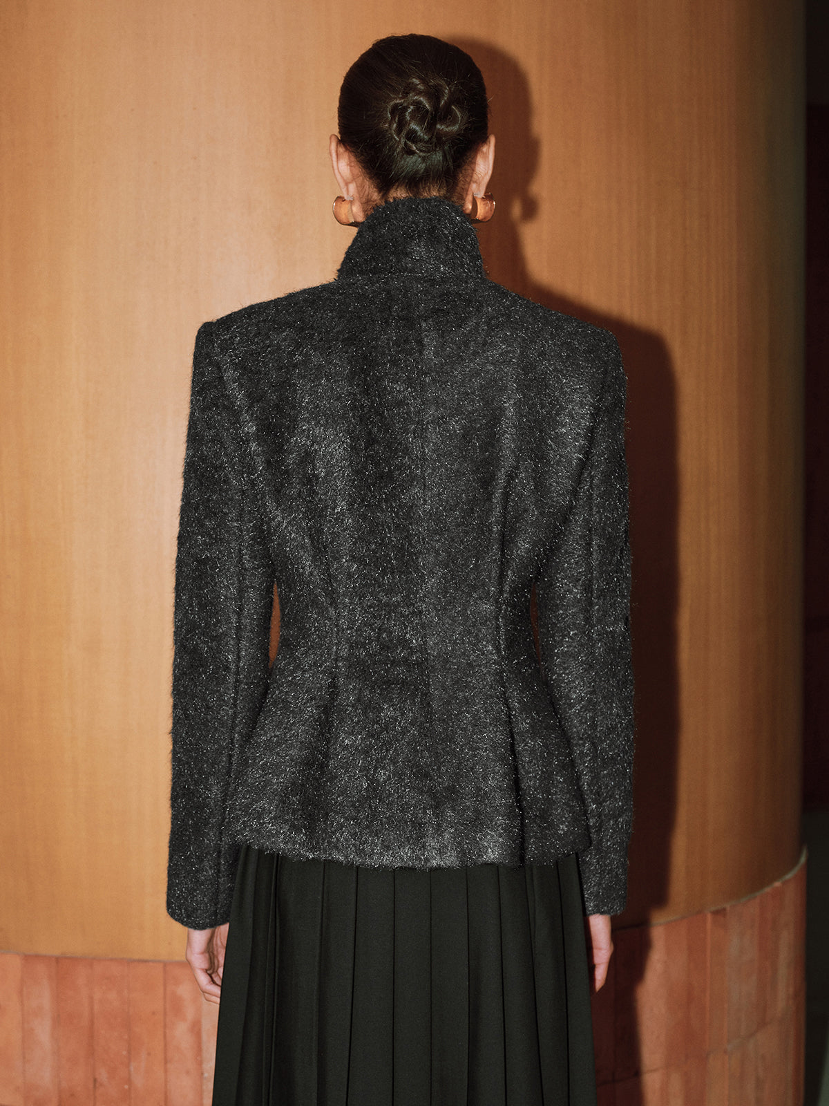 Button-Front Wool-Blend Coat with Scarf