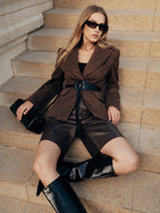 Belted Striped Tweed Blazers