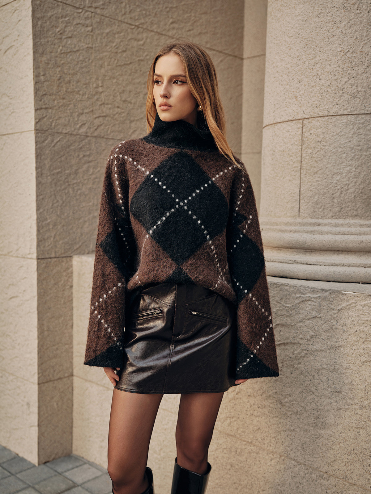 Faux Leather Mini Skirt with Decor Zipper Pocket