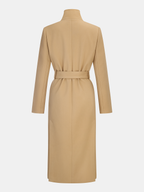 Belted Metal Button Stand Collar Longline Coat