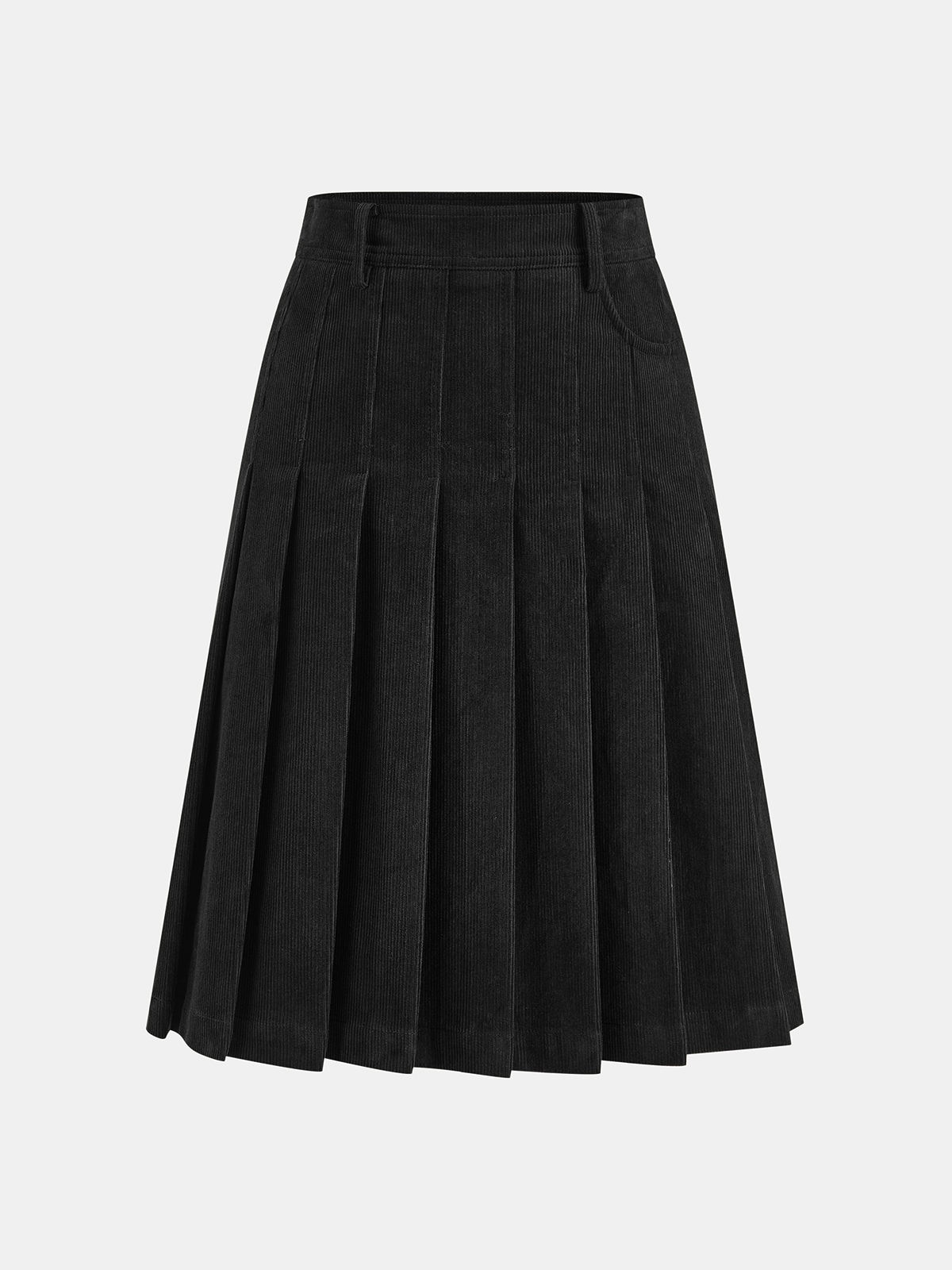 Pleated Corduroy Midi Skirt