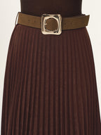 Belted Suede Effect Pleated Midi Skirt