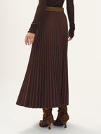 Belted Suede Effect Pleated Midi Skirt