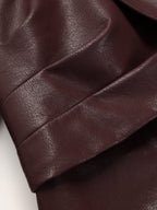 Collared Faux Leather Cropped Cross-Front Top