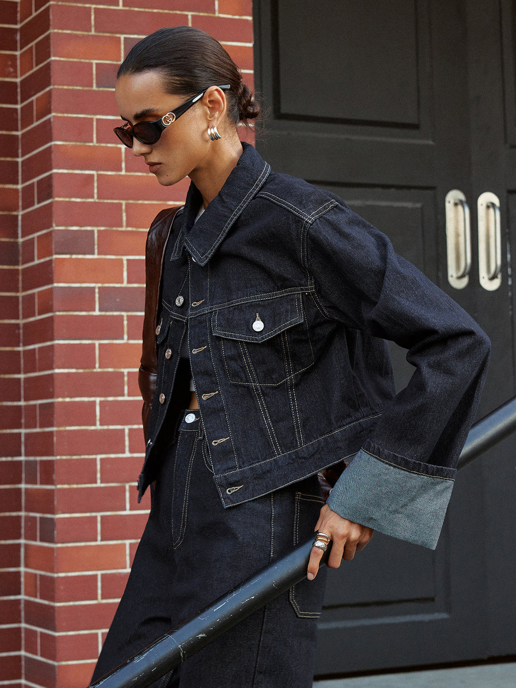 Cuffed Sleeve Denim Jacket