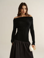 Off-Shoulder Long-Sleeve Maxi Dress